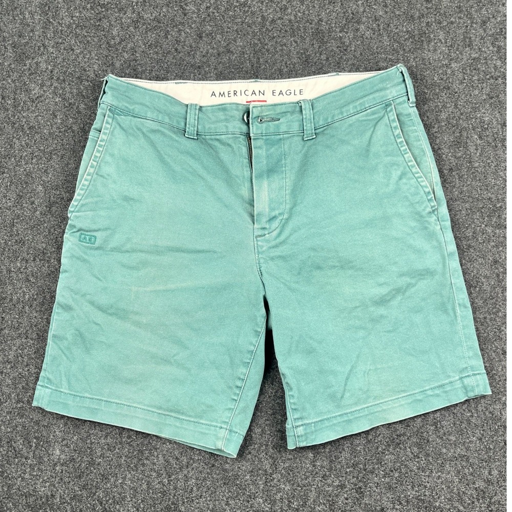 American Eagle Mens Slim Fit Workwear Shorts Teal Green AE Flex 30 4191-6817
